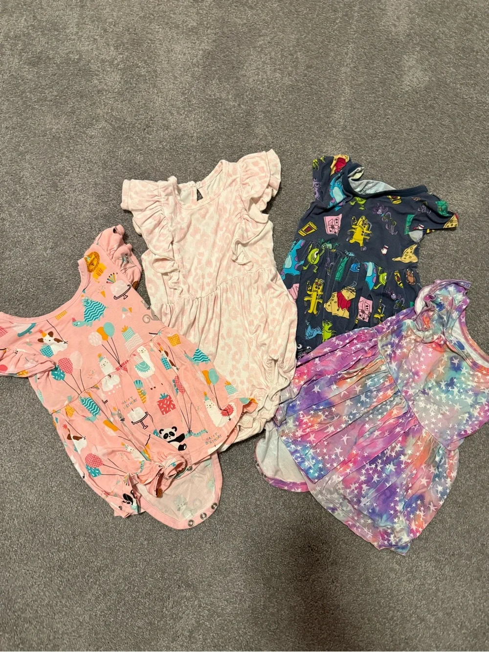 Play by Little Sleepies twirl dresses and bubble romper 12-18 m